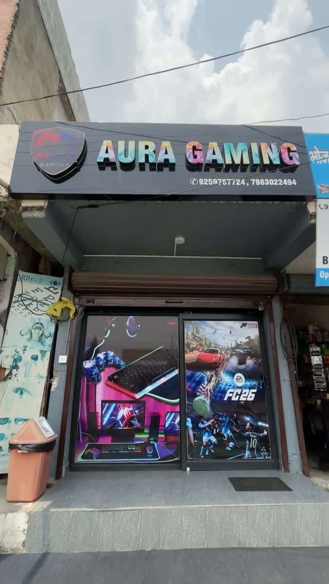 Aura Gaming storefront sign in Kusumkhera, Haldwani
